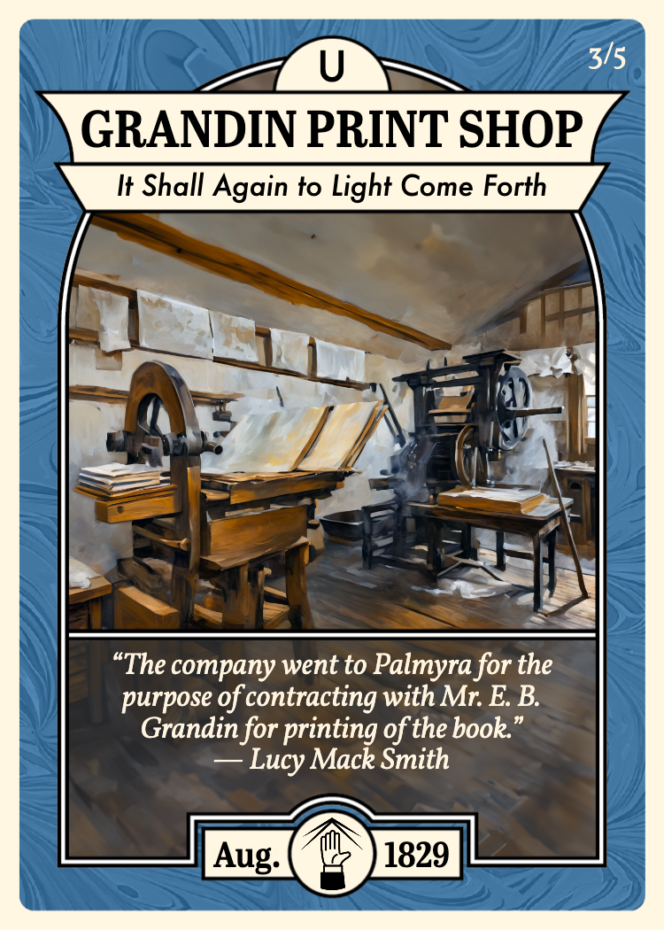 Church History Card titled "Grandin Print Shop."