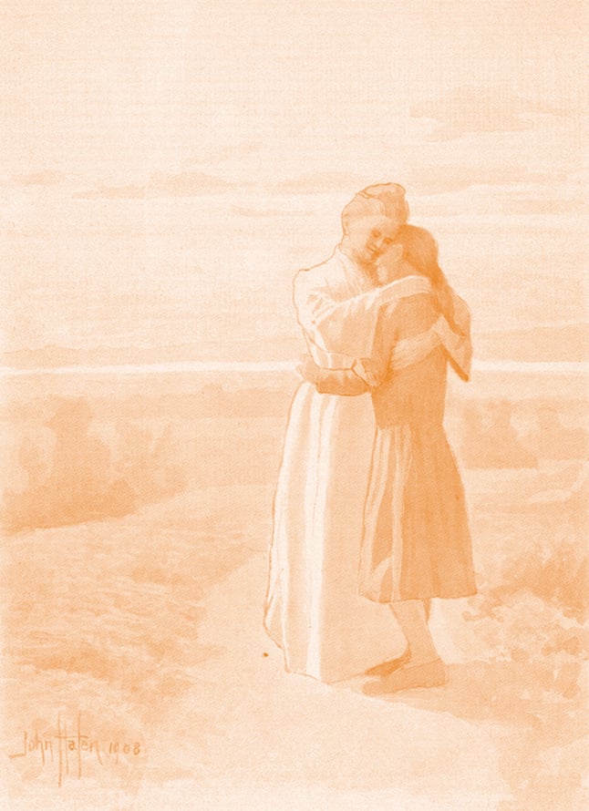 Isang watercolor na pinta ni John Hafen para sa isang may larawang buklet noong 1909 ng mga liriko ni Eliza R Snow para sa himnong O My Father.