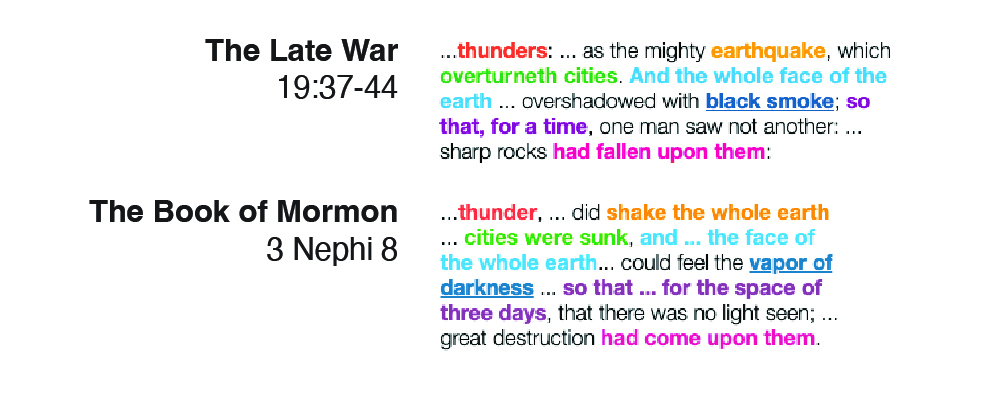 『The Late War』とモルモン書の短くした一節を比較した画像。